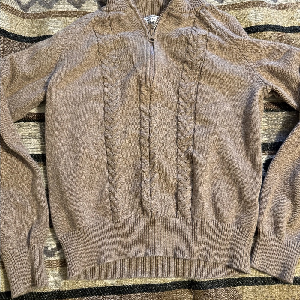 Cable-Knit Half-Zip Sweater - Taupe